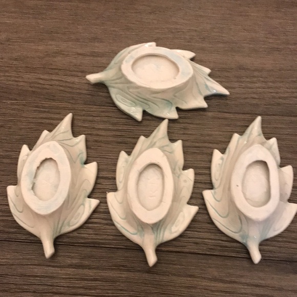 Individual deviled egg cup set of 4 vintage ceramic leaf design EUC unique - Picture 6 of 8